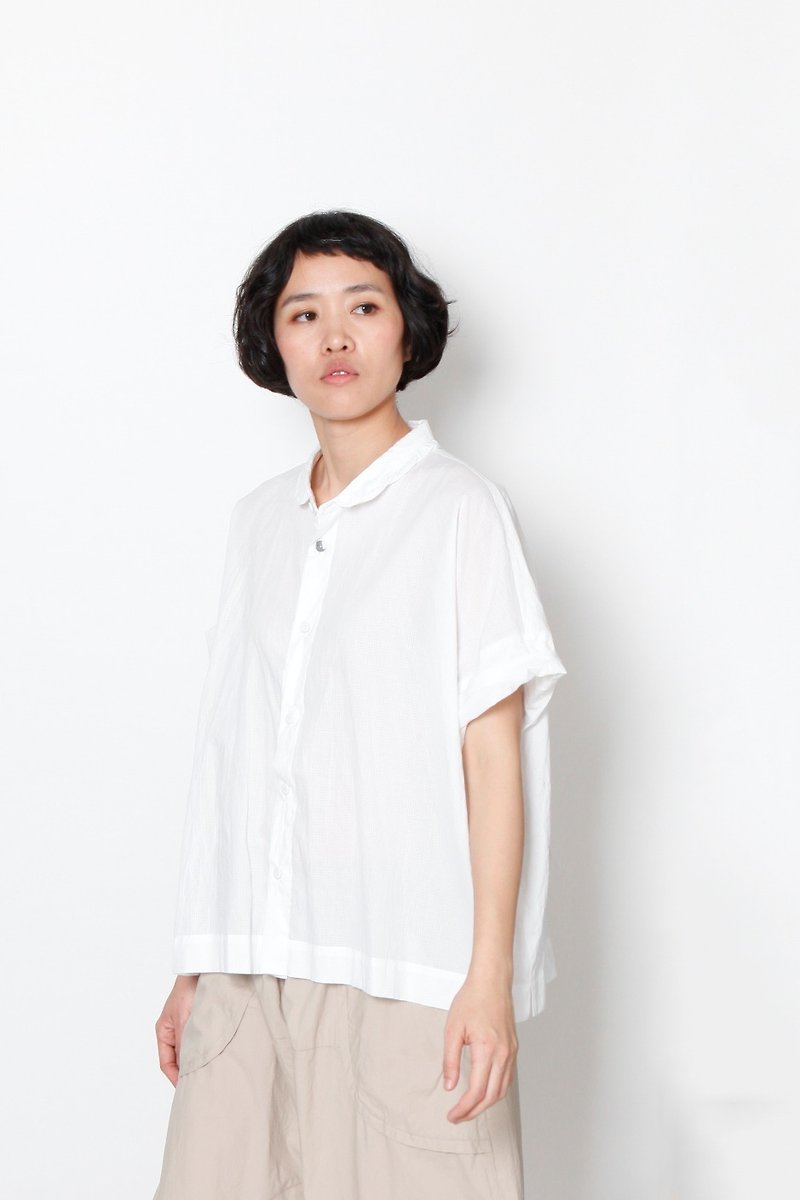 And - Ji-gil patch feather - After the print plaid shirt - เสื้อผู้หญิง - ผ้าฝ้าย/ผ้าลินิน ขาว