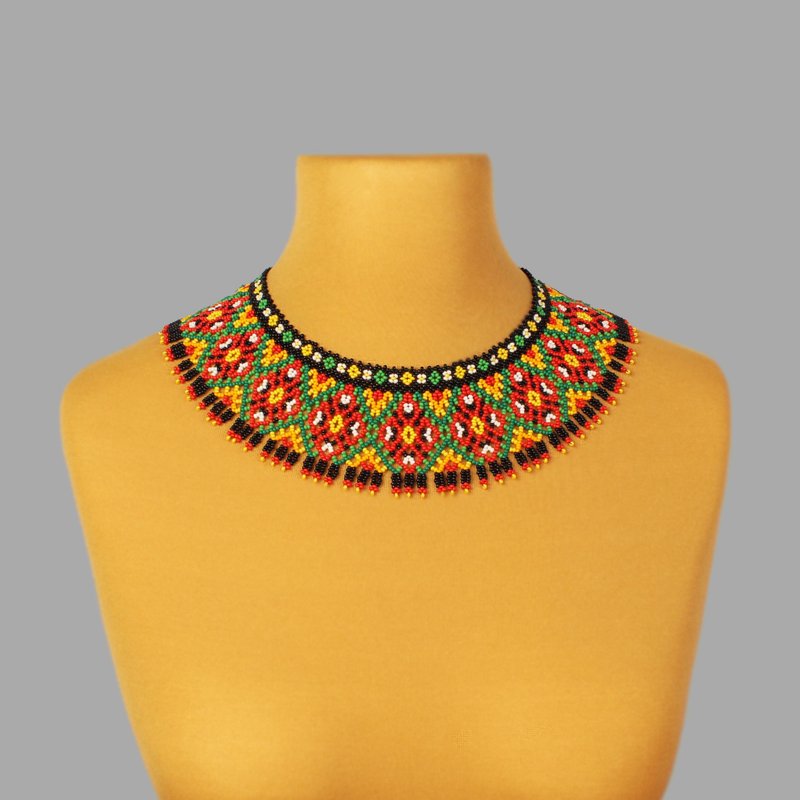 Bead jewelry necklace ukrainian style, Colorful beaded necklace gift for sister - 項鍊 - 玻璃 多色