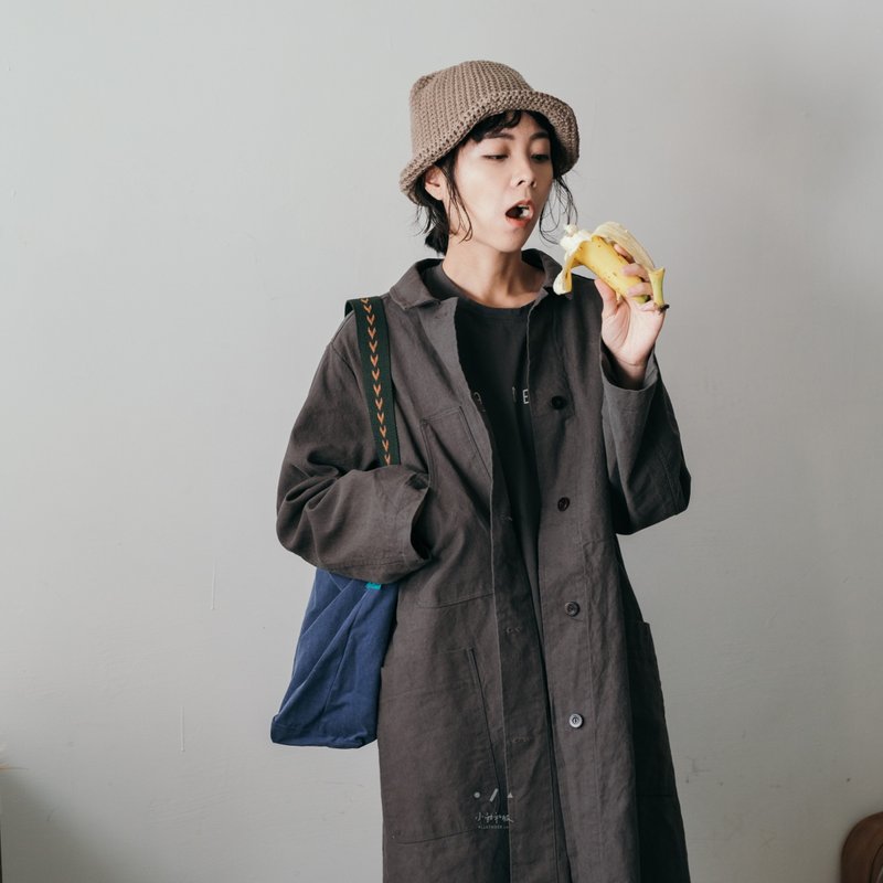 THE LIBRARY日質挺棉料長版外套 中性質感風衣 - 2色 - 灰長版 - 女大衣/外套 - 棉．麻 灰色
