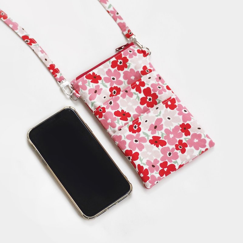 Minimal bag for phone - Cosmos collection size 11x18.5 cm. - ショルダーバッグ - コットン・麻 レッド