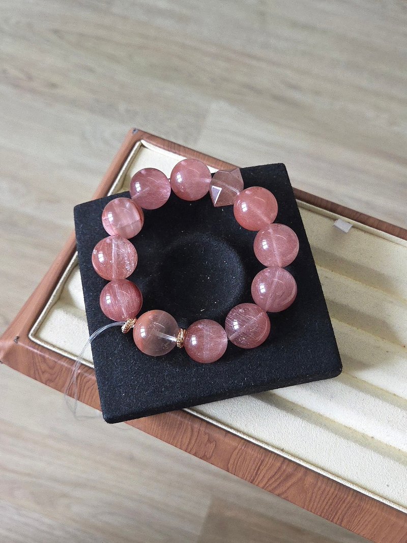 Fine Grade Raspberry Pink Rutilated Quartz Hand Strung Bracelet | Rare Large Beads 16-18mm | Attracts Romance and Love - Bracelets - Crystal Pink