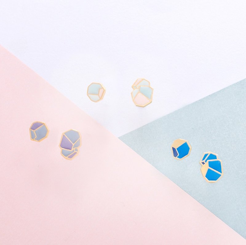 Winter mineral ear needles and Clip-On simple geometric - Earrings & Clip-ons - Enamel Pink