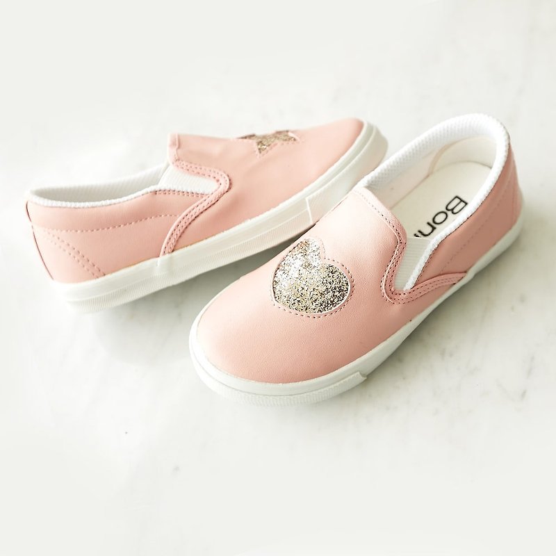 Asymmetric Glitter Star Heart Lazy Shoes - Frosting Powder - Kids' Shoes - Genuine Leather Pink