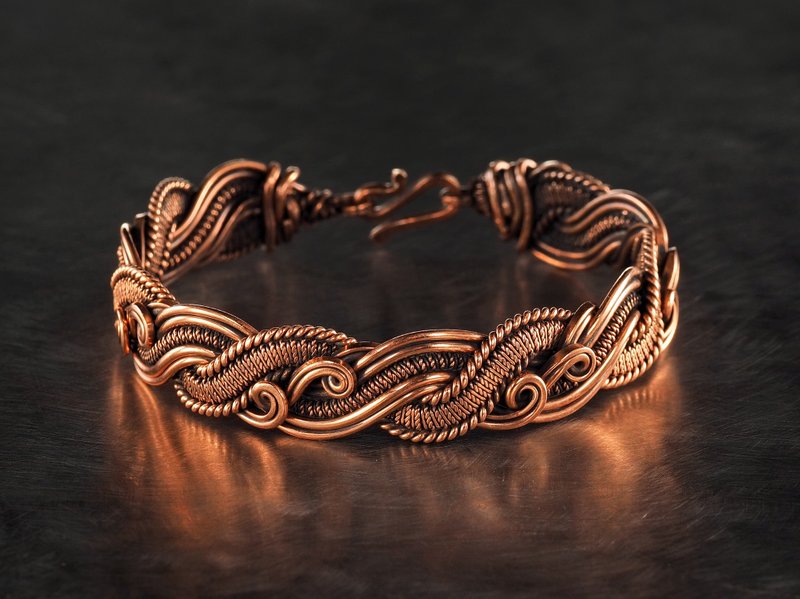 Unique wire wrapped pure copper bracelet for woman Antique style copper jewelry - Bracelets - Copper & Brass Gold