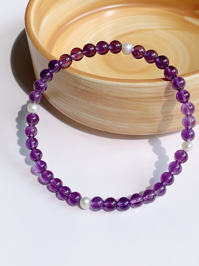 天然紫水晶淡水珍珠手鍊Amethyst & Flashwater Pearl Bracelet - 手鍊/手鐲 - 水晶 多色