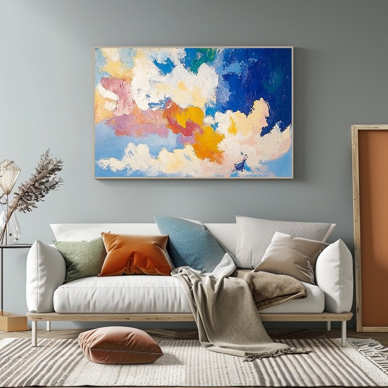 Cloud dance chapter abstract sky oil painting dreamy gradient color living room bedroom wall decoration Nordic style hanging painting - Posters - Cotton & Hemp 