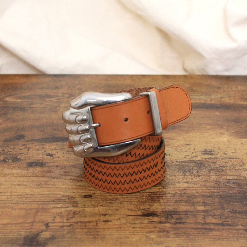 Back to Green-經典復古腰帶 編織 手造型扣 bt-10 vintage belt - 皮帶/腰帶 - 真皮 