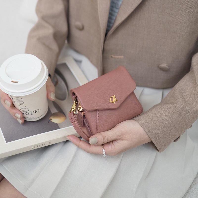 Melo (Tearose) : Short wallet, Cow Leather wallet, Soft cowhide, mini purse - 錢包/皮夾/長短夾 - 真皮 粉紅色