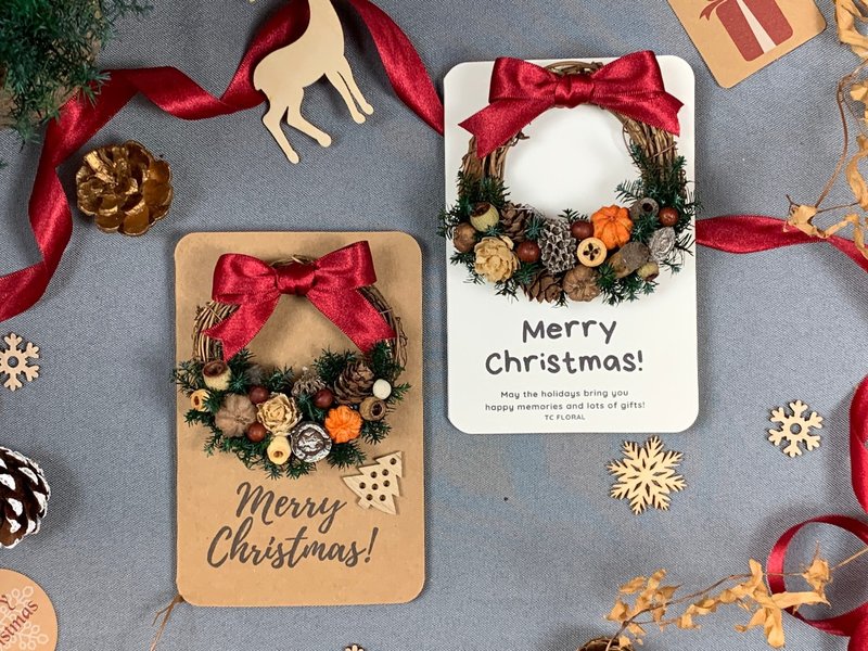 Merry Christmas聖誕花圈祝福卡片(3色).聖誕禮物.交換禮物 - 乾燥花/永生花 - 植物．花 多色