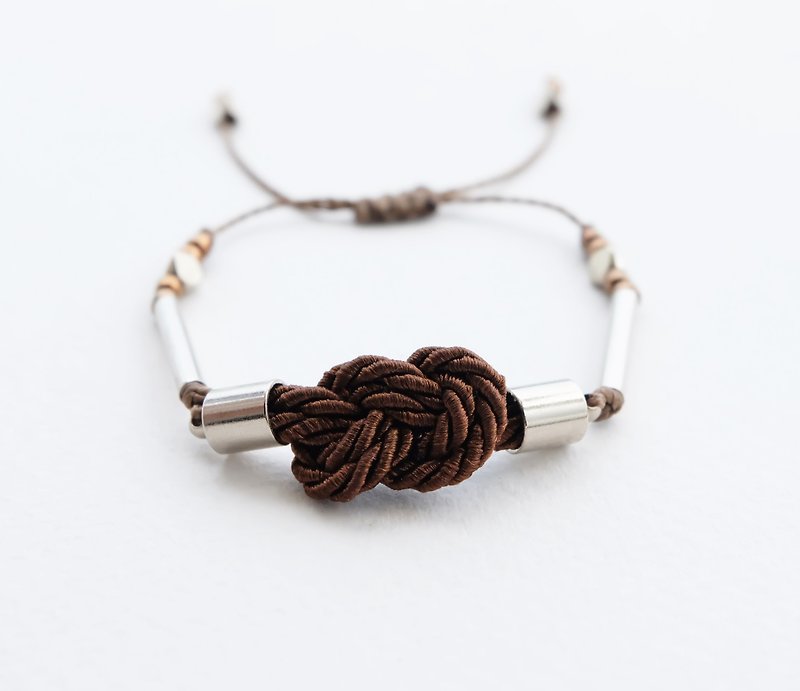 Infinity knot twisted rope in chocolate brown adjustable bracelet - Bracelets - Polyester Brown