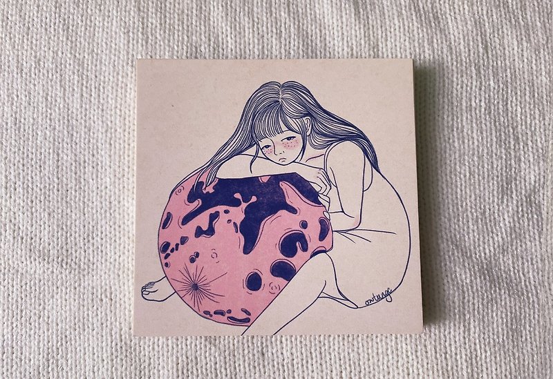 Girl and Moon / Postcard - การ์ด/โปสการ์ด - กระดาษ สึชมพู