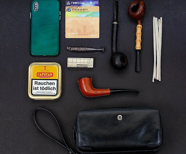 父の日ギフト牛革パイプバッグポータブルスリーウェイ携帯電話銀行カード一体型収納バッグレトロアクセサリー喫煙セット - ショップ ワンレザー 収納用品  - Pinkoi