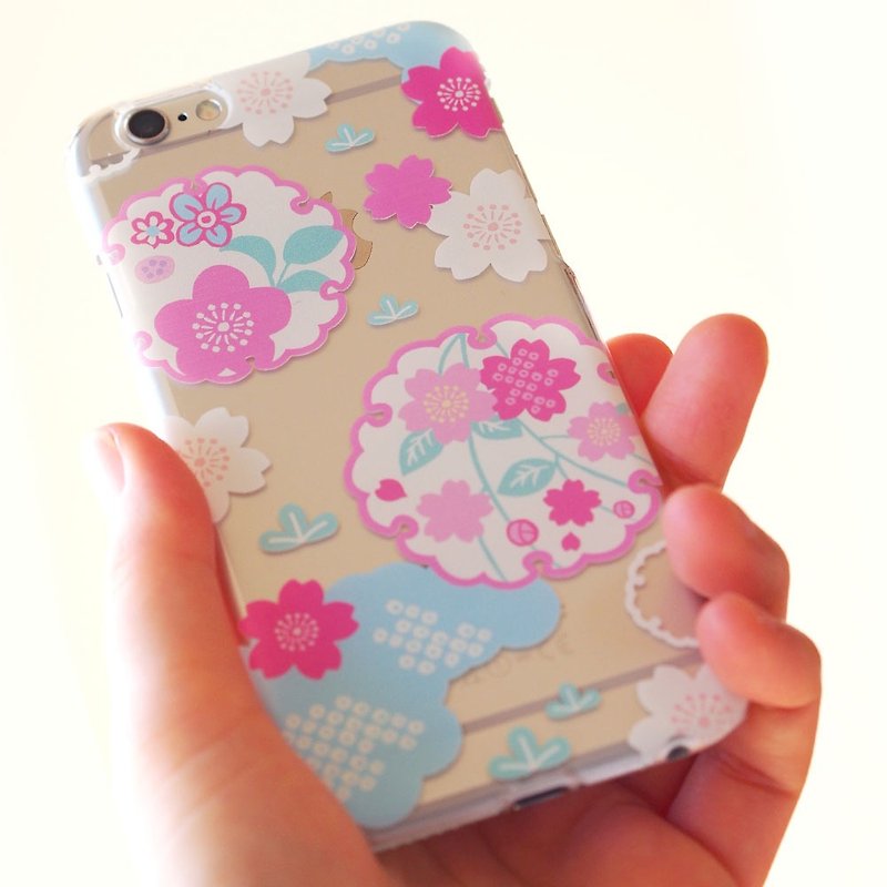 Clear android phone case - Japanese Cherry Blossoms and Snowy Crystals - - Phone Cases - Plastic Transparent