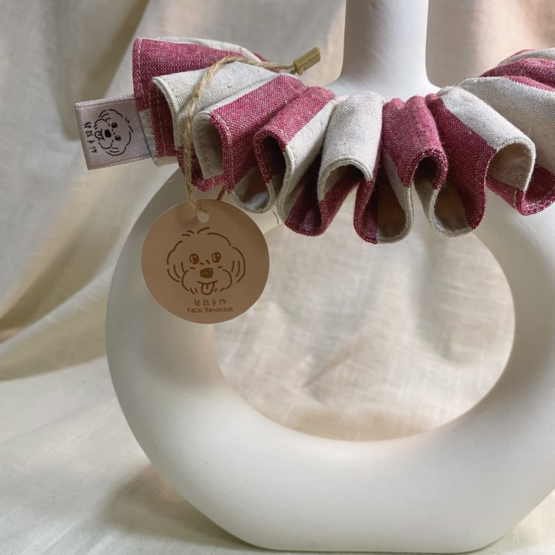 發裁手作。Facai Handmade  寵物領巾  毛孩小丑領_紅米直條 - 項圈/牽繩 - 棉．麻 多色