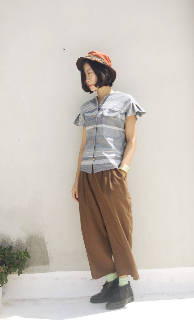 4.5studio- independent hand-made by FU- printing lotus sleeve T-shirt and blue jeans - Women's Tops - Cotton & Hemp Blue