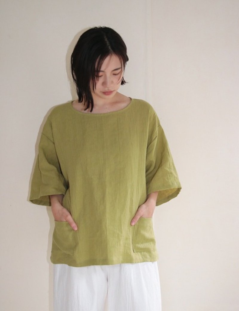 off shoulder Linen pullover in yellow - เสื้อผู้หญิง - ผ้าฝ้าย/ผ้าลินิน 