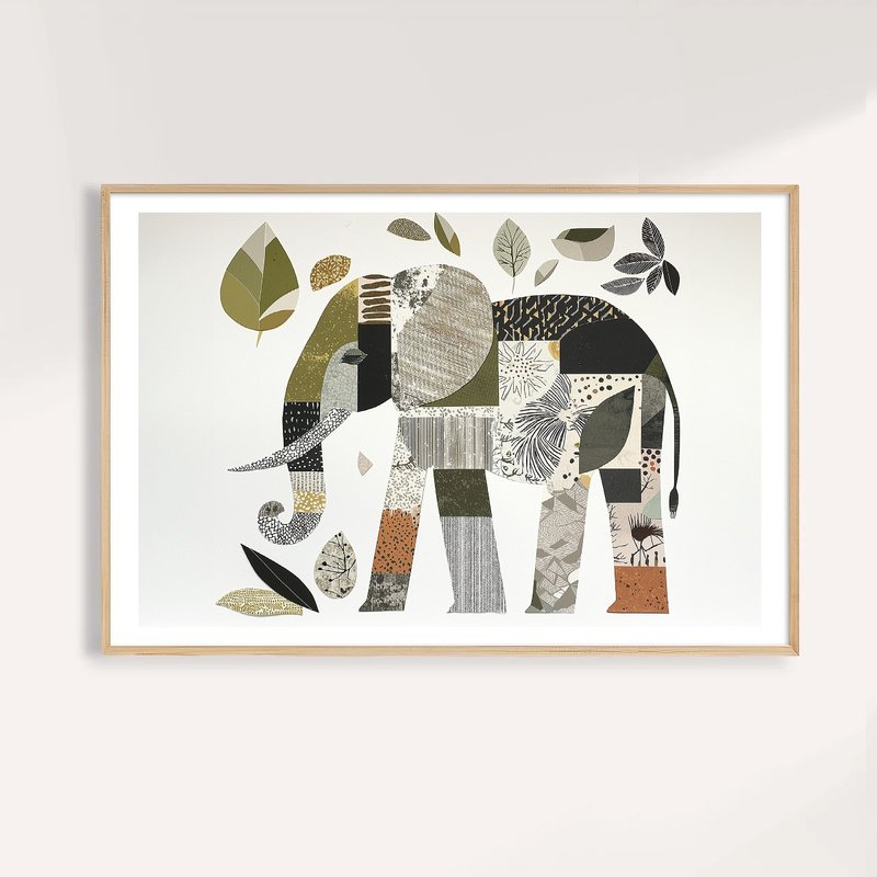 拼貼叢林的大象 Collage Jungle Elephant / 童話系列動物插畫 - 海報/掛畫/掛布 - 紙 