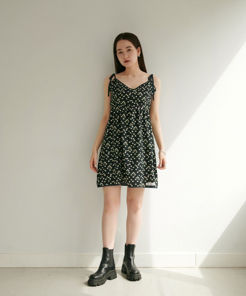 Camisole dress floral print / TINA: JOJUN - One Piece Dresses - Cotton & Hemp Black