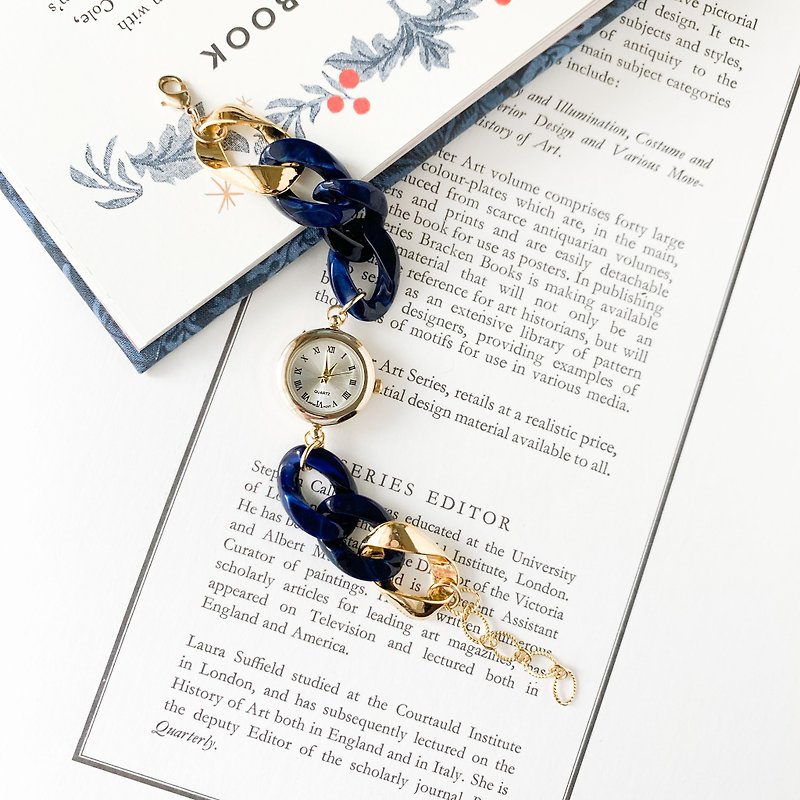 Brooklyn Acrylic Chain Bracelet Watch LI053 - นาฬิกาผู้หญิง - อะคริลิค สีน้ำเงิน