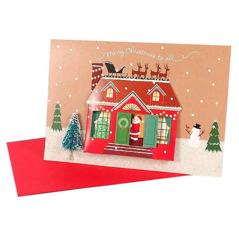 Three-dimensional house door opening Christmas box card 8 pieces [Hallmark-card Christmas series] - การ์ด/โปสการ์ด - กระดาษ หลากหลายสี