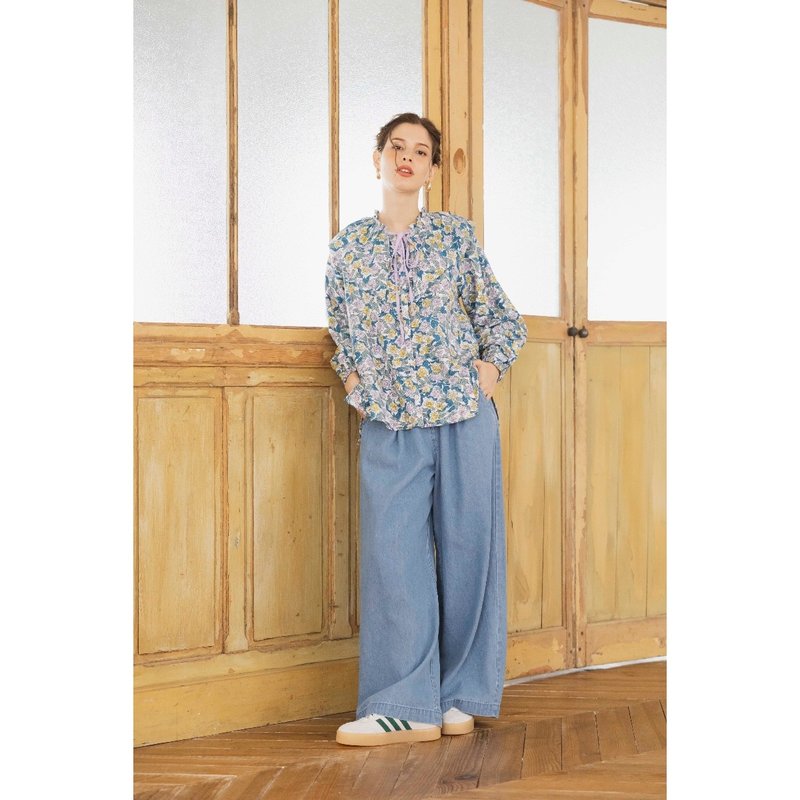 空想と憧れで描いた花柄、Petuniaカディ起毛ブラウス - 女襯衫 - 棉．麻 