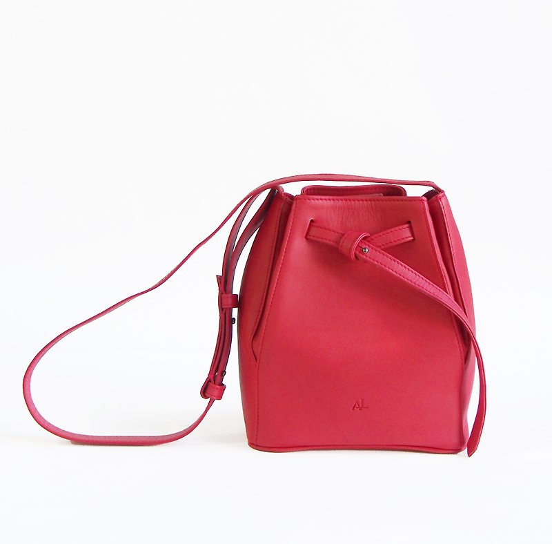 Tye Leather Bucket Bag in Red - Messenger Bags & Sling Bags - Faux Leather Red