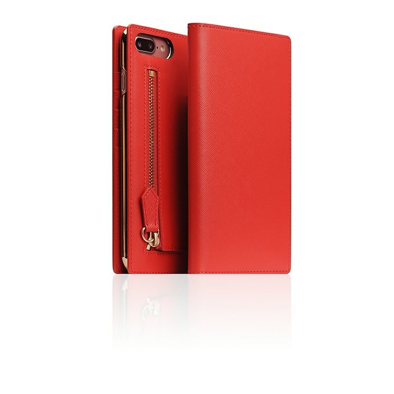 SLG Design iPhone 8/7 Plus D5 ZIPPER zipper bag style side lift type leather case - red - เคส/ซองมือถือ - หนังแท้ สีแดง