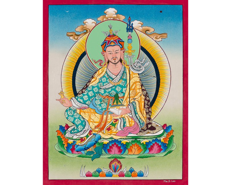 噶瑪巴仁波切唐卡 - 蓮花化生的師父 | 西藏精神保護與智慧藝術 - 壁貼/牆壁裝飾 - 其他材質 多色