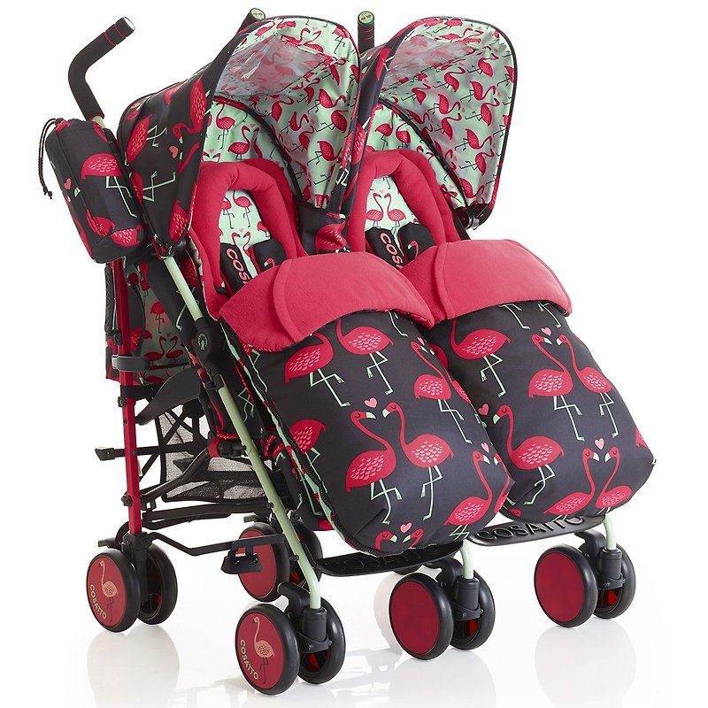 British Cosatto Supa Dupa Double Stroller - Flamingo Flings - Strollers - Other Materials Red