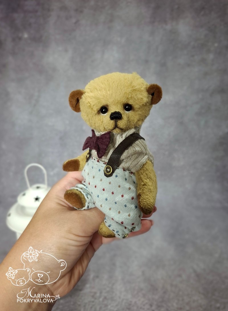 Miniature teddy bear. Collectible bear toy. Birthday gift. - Stuffed Dolls & Figurines - Other Materials Brown