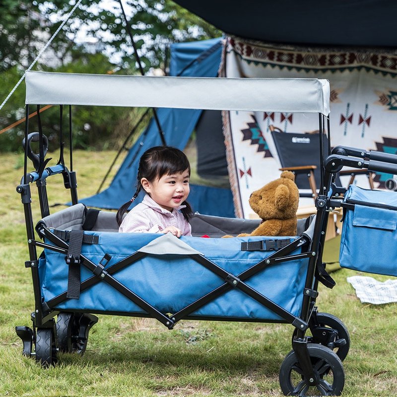 小孩寵物頂棚露營摺疊推車-藍灰 / 露營用品連假旅遊 - 露營用品 - 其他金屬 藍色