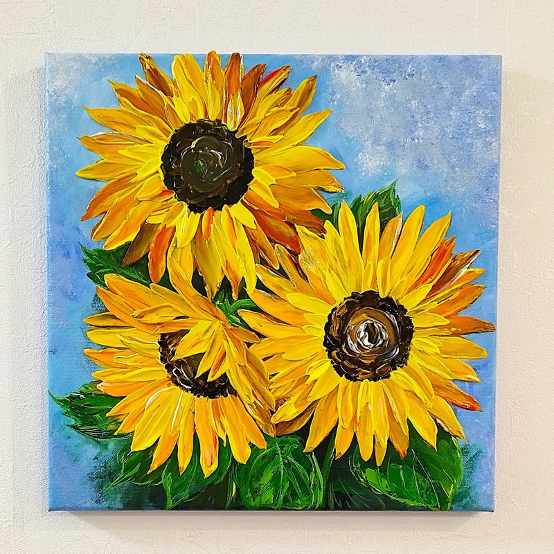 Sunflower Painting Bouquet Textured Art Wall Decoration Artwork - 壁貼/牆壁裝飾 - 壓克力 多色