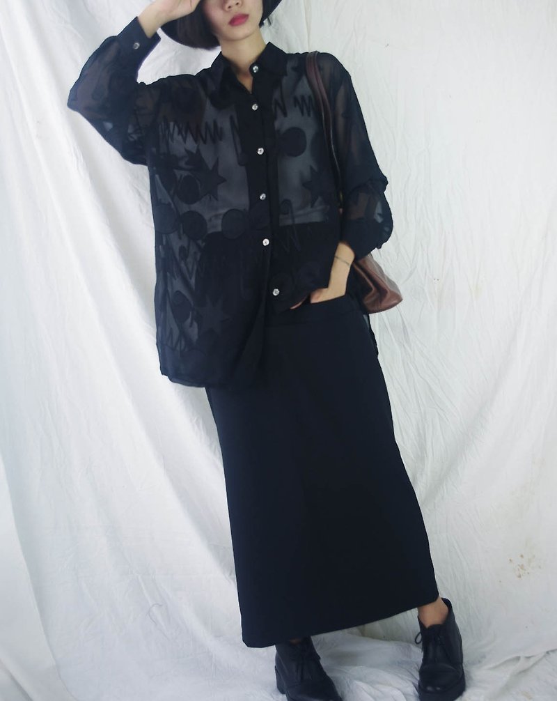 ヴィンテージトレジャーハント - 個性大きなポケット黒のドレス - スカート - ポリエステル ブラック