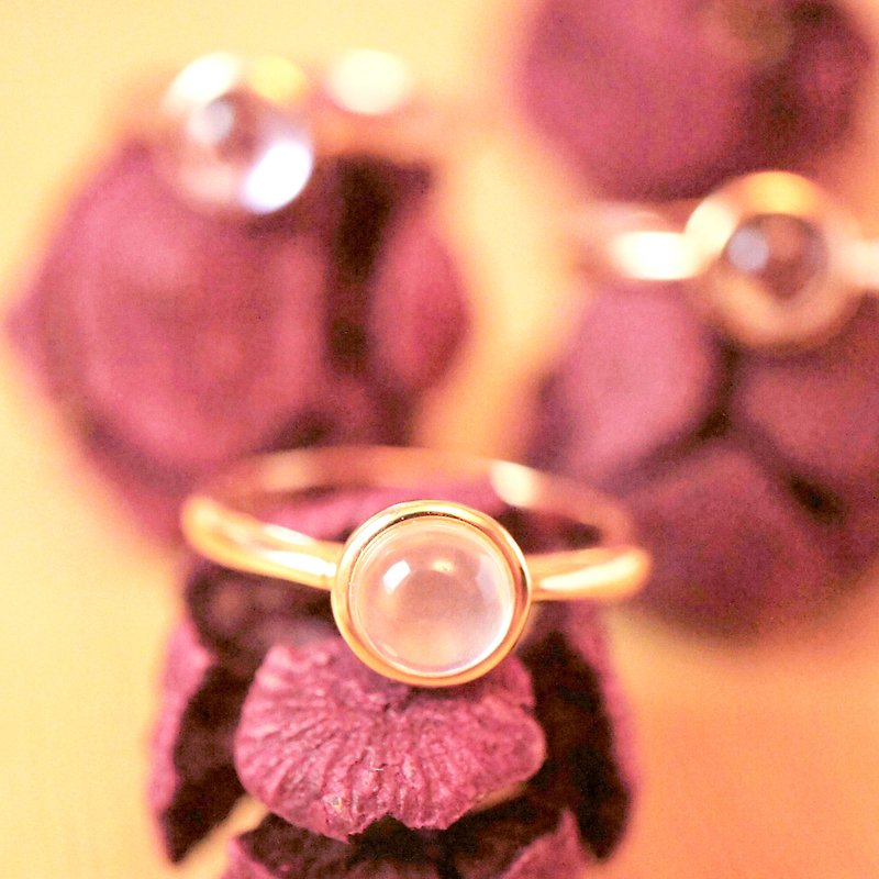 點點 6mm 圓形卜面 玫瑰晶 純銀 電18K玫瑰金 戒指 - 戒指 - 寶石 粉紅色