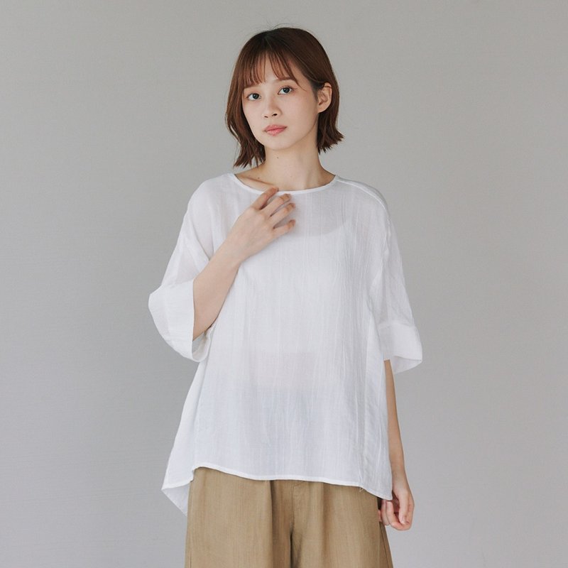 【Simply Yours】褶皺苧麻上衣 白F - 女 T 恤 - 棉．麻 