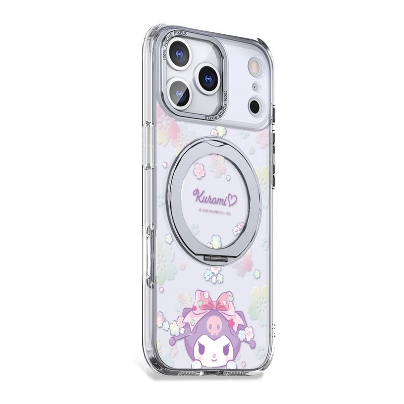 三麗鷗iPhone 17/16/15/14/13/12 360旋轉磁吸立架殼-櫻花酷洛米 - 手機殼/手機套 - 其他材質 多色