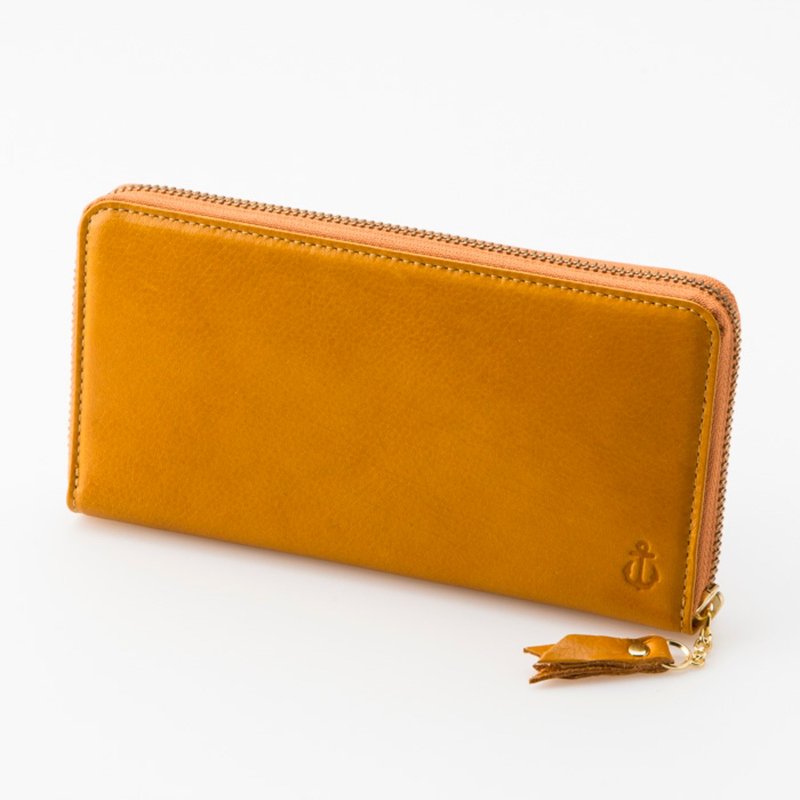 Hokkaido cowhide long wallet (round type) Camel Camel -MADE IN Kobe- - กระเป๋าสตางค์ - หนังแท้ สีเหลือง