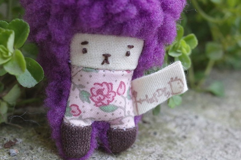 迷你朵兒小兔-葡萄髮色-039粉粉小花 - 鑰匙圈/鎖匙扣 - 棉．麻 紫色