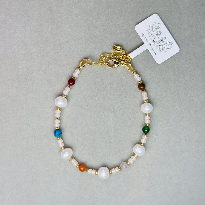 Natural freshwater pearl + semi- Gemstone bracelet JW14H-001 - Bracelets - Pearl Multicolor