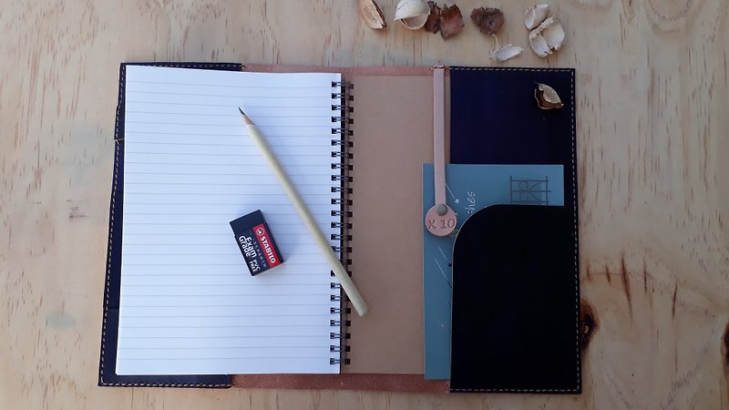 【2024】A5 notebook/note book cover - with pen insert and bookmark (can be customized) │can be branded - Book Covers - Genuine Leather Blue