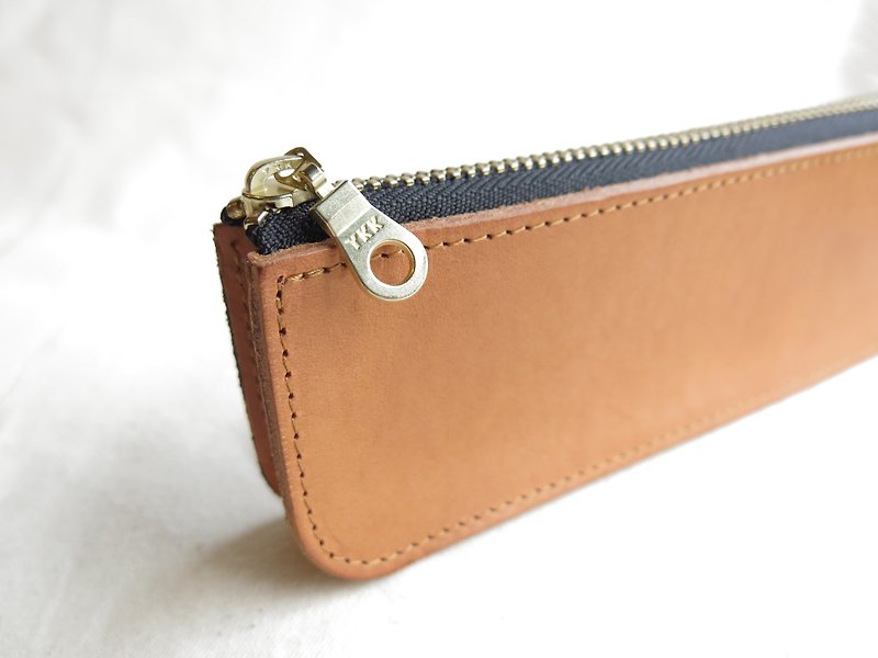 Piece of LBT Loquat brown boutique zipper pencil case [jane_one_PIECE] - กล่องดินสอ/ถุงดินสอ - หนังแท้ สีส้ม