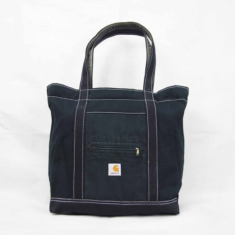 Tsubasa.Y vintage house Carhartt001 black rework canvas bag, shoulder bag - Handbags & Totes - Cotton & Hemp 
