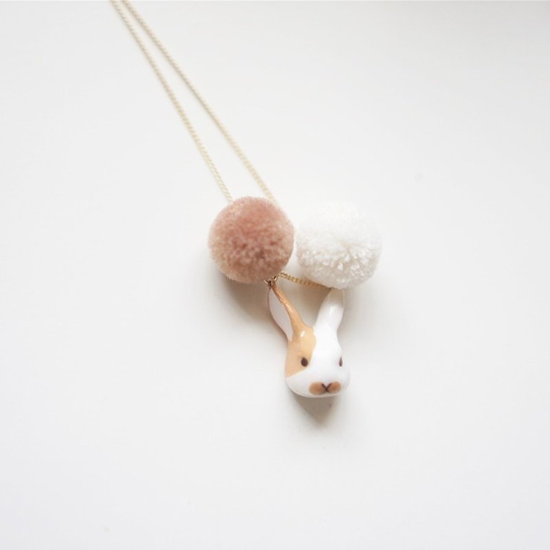 [Horned forest] milk tea rabbit hair ball necklace - Necklaces - Other Materials 