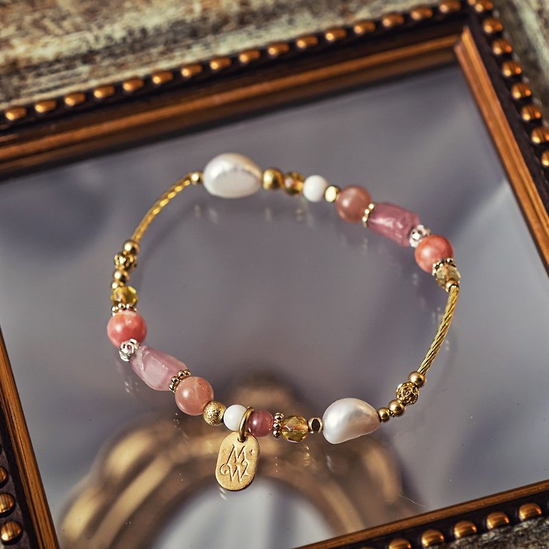 Blessing of a bouquet // C1257 Rose Quartz Pearl Bronze Bracelet - Bracelets - Gemstone 