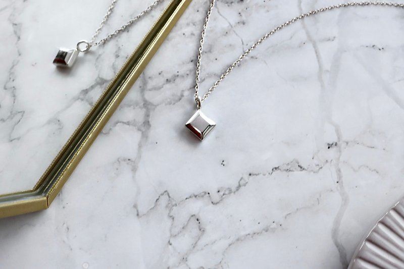 Silver Ingot Small Gemstone- Simple Square Silver925 Necklace/Clavicle Chain - Necklaces - Sterling Silver Silver