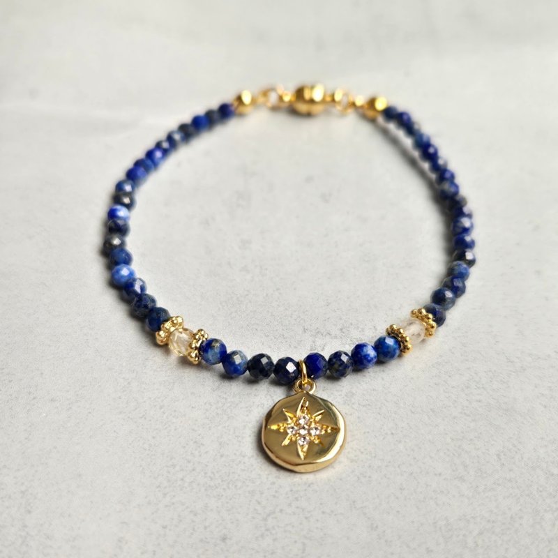 【Japan Handmade】ラピスラズリ ゴールドルチル 天然石ブレスレット　医療用ステンレス　マグネット式　高品質 - 手鍊/手環 - 寶石 藍色