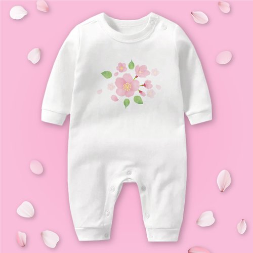 孩子陪你趣味童裝製造所 花見寶寶 櫻花 長袖連身衣 白 嬰兒 彌月 滿月 禮物