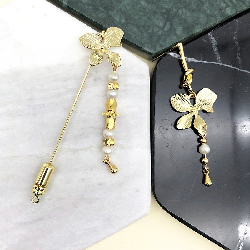 Japanese Style Pearls Earrings【Lucky Clover Pearls Gift Set】【Mothers Day Gift】 - ต่างหู - ไข่มุก สีทอง