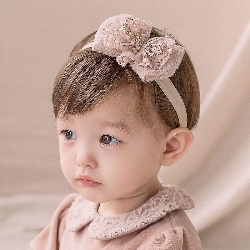 Happy Prince韓國製 Sara毛茸蝴蝶結女嬰兒童髮帶 - 嬰兒帽/髮帶 - 尼龍 粉紅色