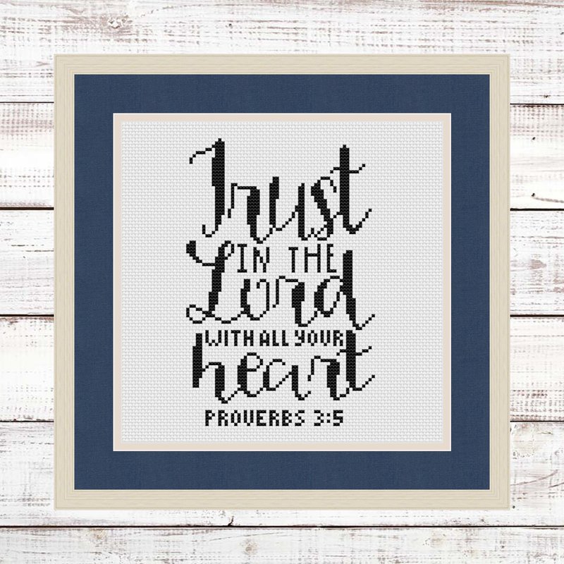 Bible verse cross stitch pattern - Trust in the Lord with all your heart - 手工藝教學/工具書 - 其他材質 